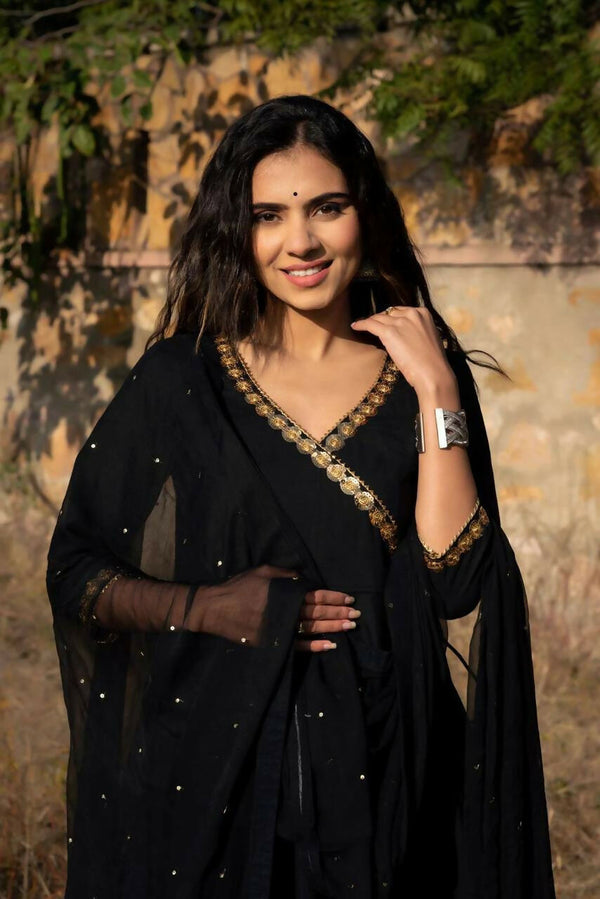Preksha Creation New Designer Fox Georgette With Full Lining And Embroidered Work Women Maxi Gown With Dupatta - Black - Distacart
