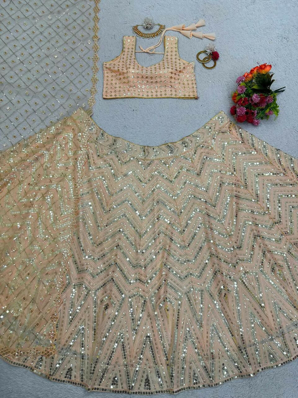 Jyoti Fashion Women's Cream Faux Georgette 9MM Sequins with Thread Embroidered Designer Lehenga Choli Set - Distacart