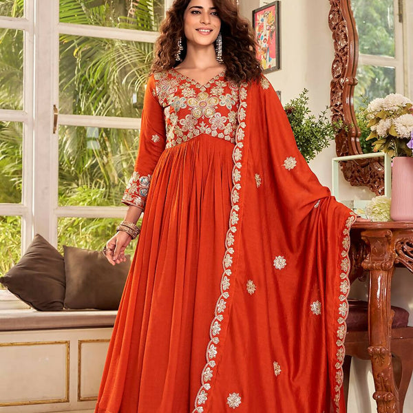 Teeya Creation Womens Casual Party Wear Heavy 5Mm Sequence Embroidery Work Gown Set - Dista