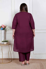 Thumbnail for Miravan Womens Plus Size Wine Floral Kurta With Palazzo - Distacart