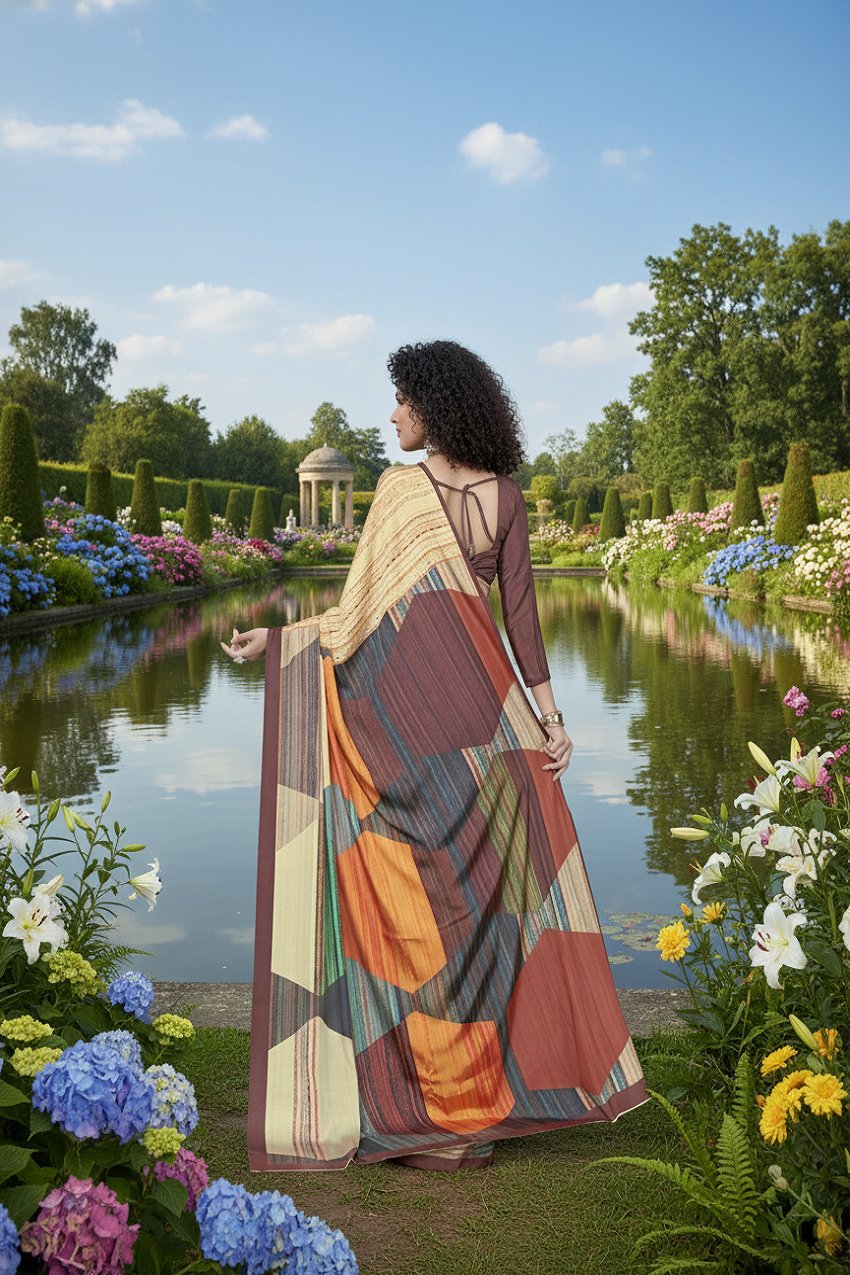 Hypnotex Premium Digital Print Sarees On Silk Crepe Digital Prints-Multicolor