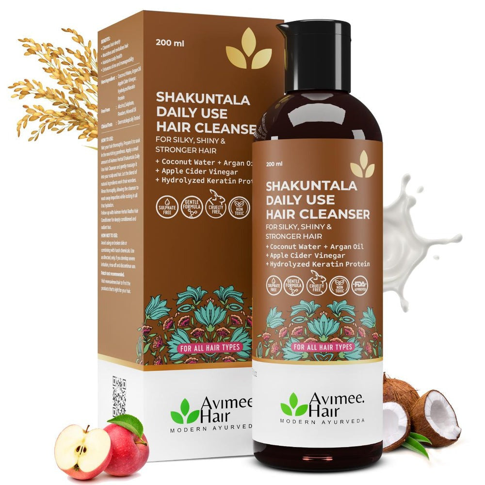 Avimee Herbal Shakuntala Hair Cleanser/Shampoo For Silky & Shiny Hair With Aloe Vera, Apple Cider Vinegar, Rice Protein & Keratin Protein - Distacart