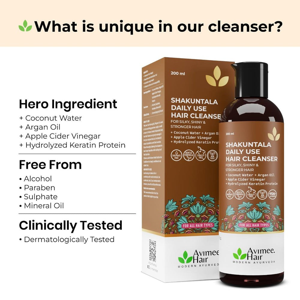 Avimee Herbal Shakuntala Hair Cleanser/Shampoo For Silky & Shiny Hair With Aloe Vera, Apple Cider Vinegar, Rice Protein & Keratin Protein