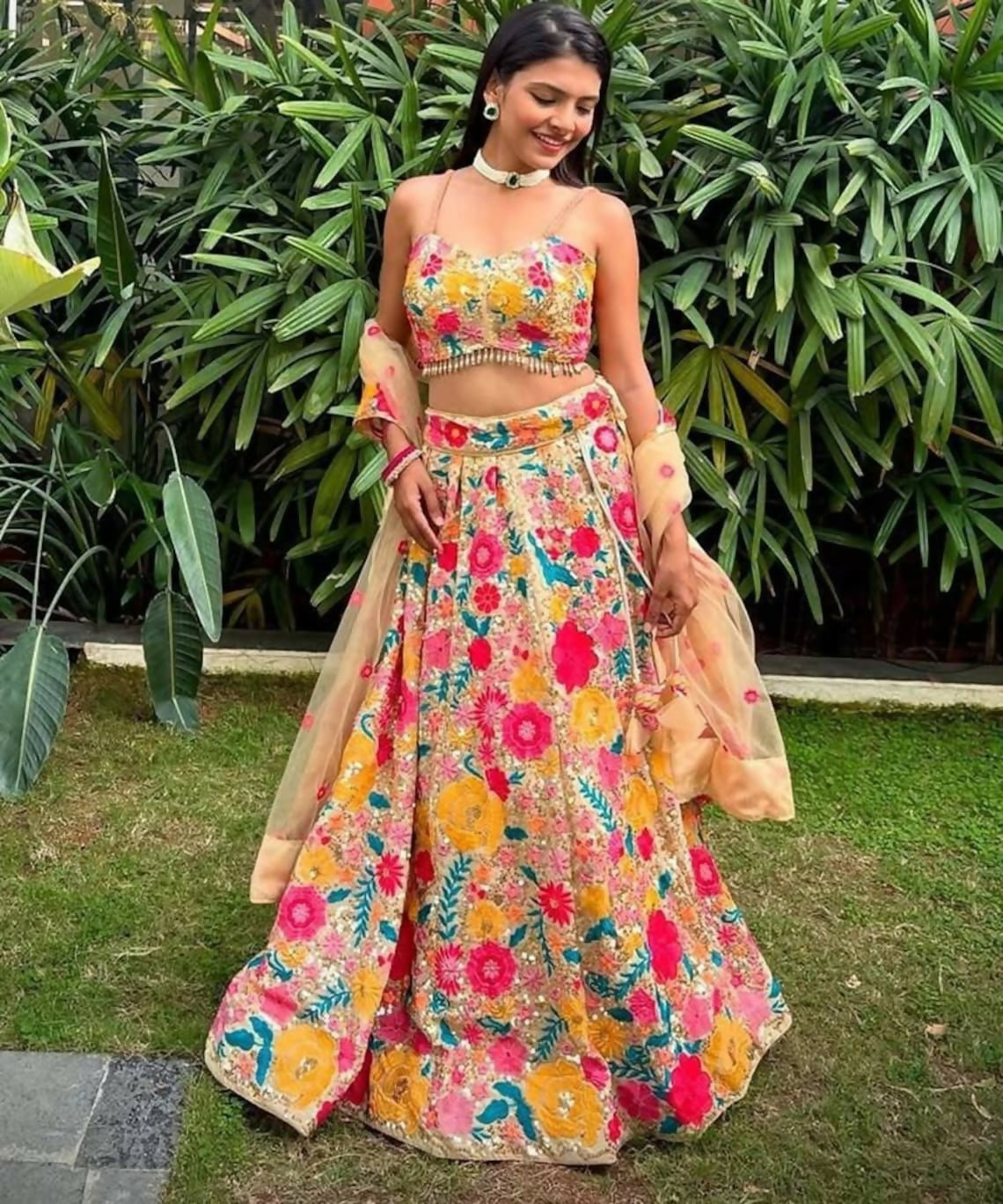Lehenga Mart Multicolor Faux Georgette Designer Bollywood Style Wedding Wear Lehenga Choli - Dista