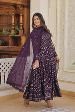 Thumbnail for Aastha Fashion Women's Wine Faux Georgette Sequins Embroidered Anarkali Dress with Dupatta - Distacart