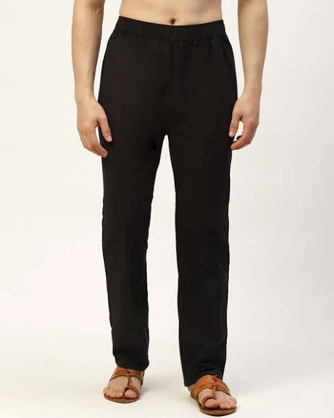 Fabmade Peach & Black Combo Linen Pajama - Distacart