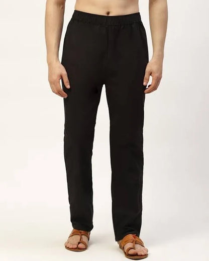 Fabmade Peach & Black Combo Linen Pajama - Distacart