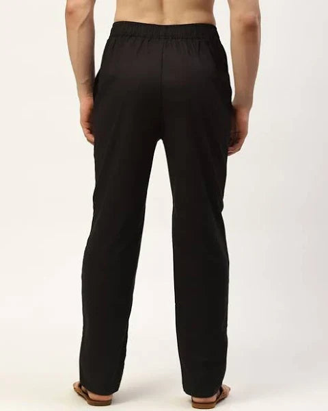 Fabmade Peach & Black Combo Linen Pajama - Distacart