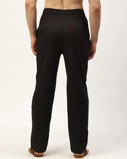 Fabmade Peach & Black Combo Linen Pajama - Distacart