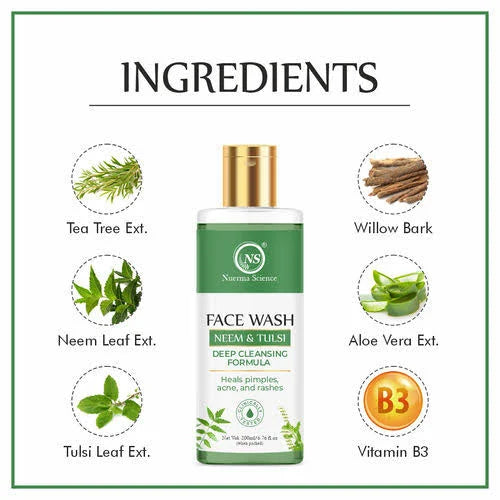 Nuerma Science Neem & Tulsi Face Wash | Deep Cleansing Formula to Heal Pimples, Acne & Rashes - Distacart