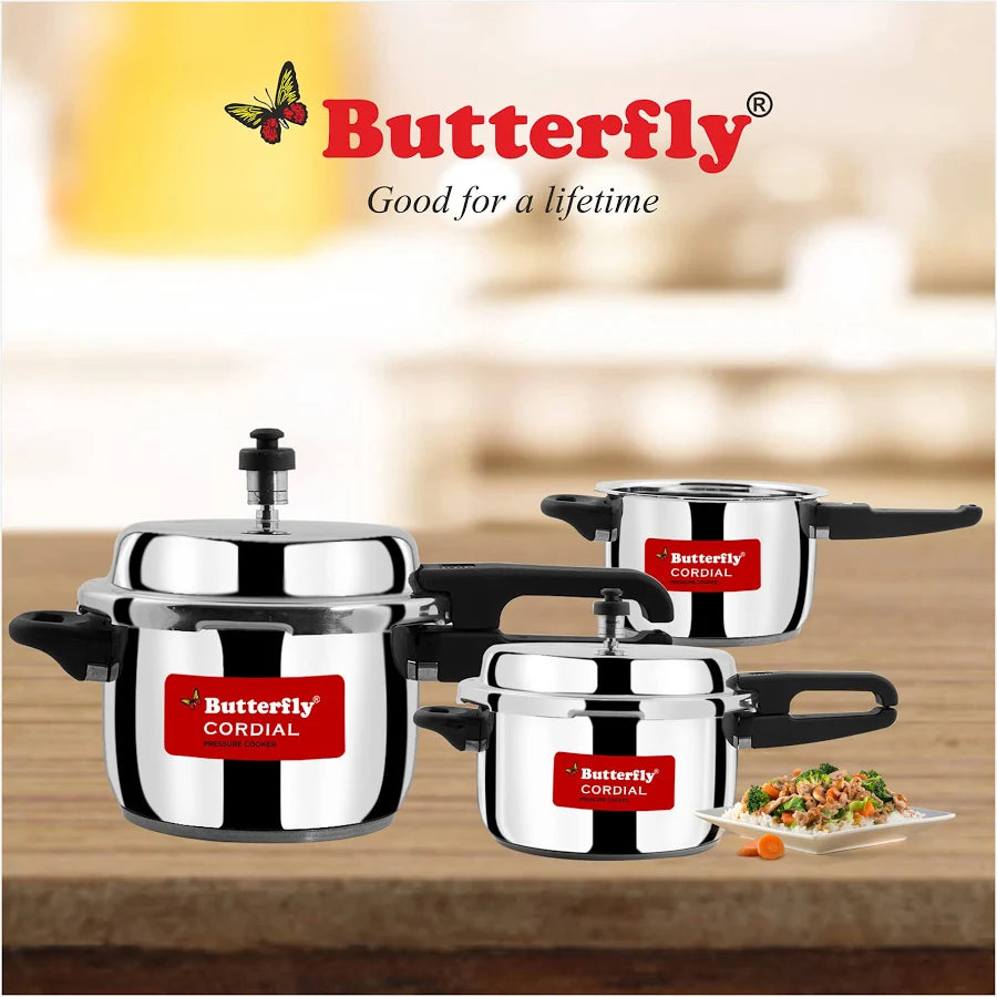 Butterfly Cordial 2, 3 & 5 Litres Pressure Cookers|Outer Lid|Silver - Dista