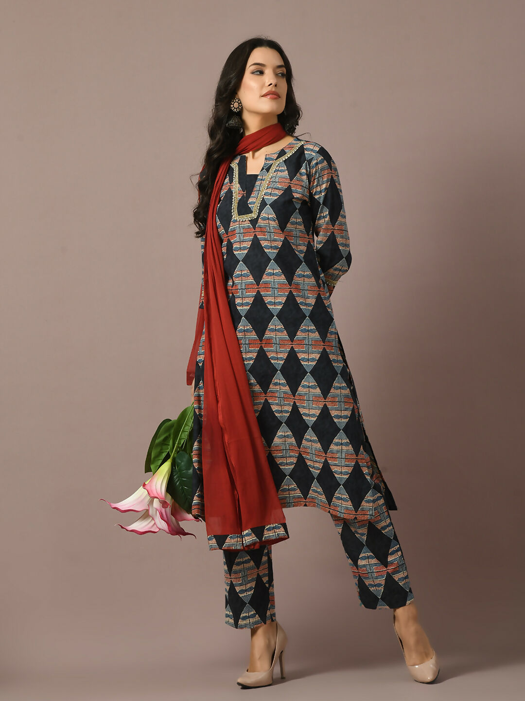 Myshka Women's Multi Printed Cotton Straight Party Kurta Set With Dupatta - Distacart