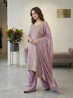 Thumbnail for Teeya Creation Onion Color Gimmychu Silk Embroidery Work Wedding Wear Salwar Suit - Distacart