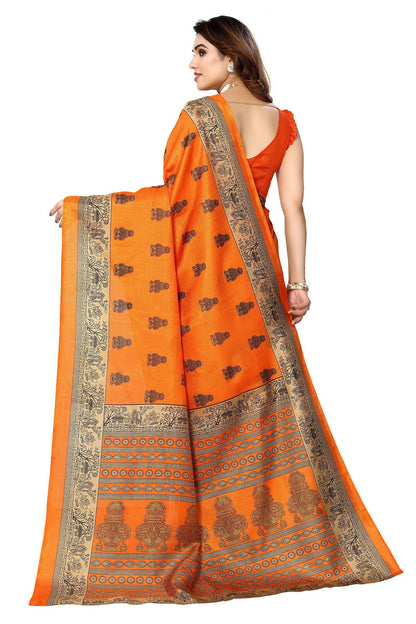 Vamika Orange Printed Art Silk Saree - Distacart