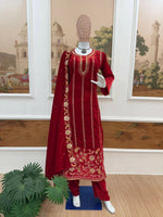 Thumbnail for Teeya Creation Red Color Velvet Designer Embroidery Work party Wear Suit