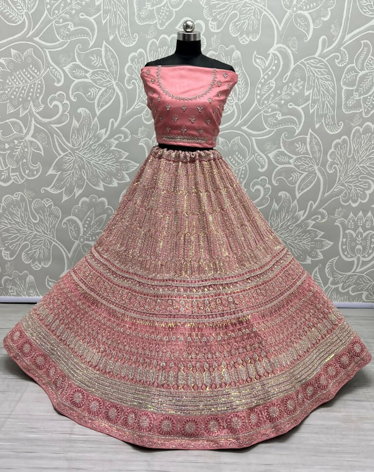 Jyoti Fashion Women's Pink Heavy Net Fancy Dori, Multi Thread, Rainbow Sequins and Diamond Work Wedding Lehenga Choli - Distacart