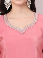 Thumbnail for Yufta Silk Pink A Line Kurta Dupatta Palazzo Set