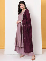 Thumbnail for Yufta Silk Purple Anarkali Kurta Dupatta Palazzo Set