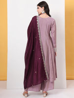 Thumbnail for Yufta Silk Purple Anarkali Kurta Dupatta Palazzo Set