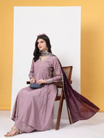 Thumbnail for Yufta Silk Purple Anarkali Kurta Dupatta Palazzo Set