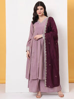 Thumbnail for Yufta Silk Purple Anarkali Kurta Dupatta Palazzo Set