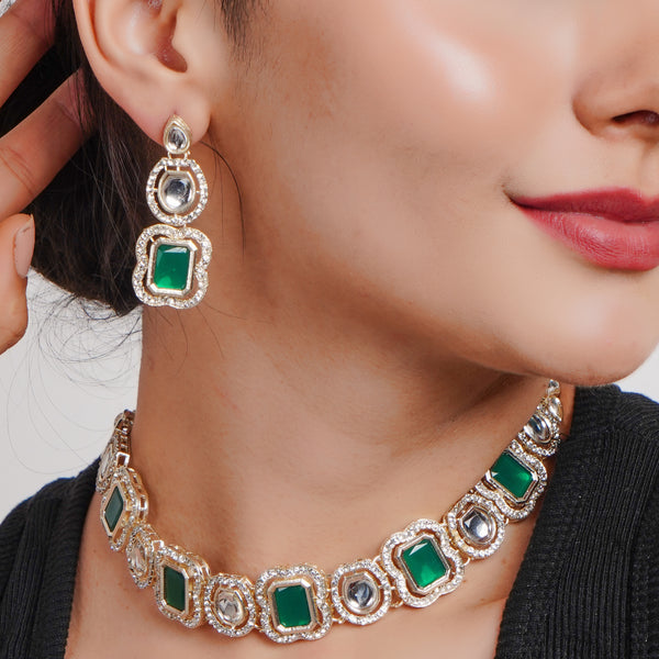 Divisha Alloy Gold-plated Green Jewellery Set - Distacart