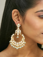 Thumbnail for Nuyug 22K Gold-Plated Kundan Stone Studded & Pearl Beaded Chandbalis