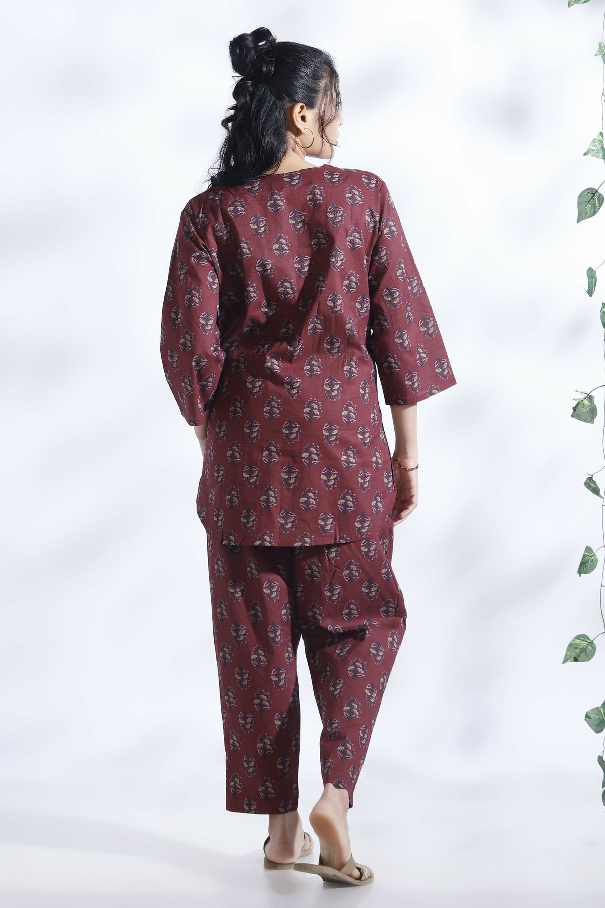 Breathables Butta Print Cotton Co-Ord Set – Wine - Dista