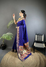 Thumbnail for Joban Fashion Royal Blue Butti Woven Soft Lichi Silk Paithani Saree - Distacart
