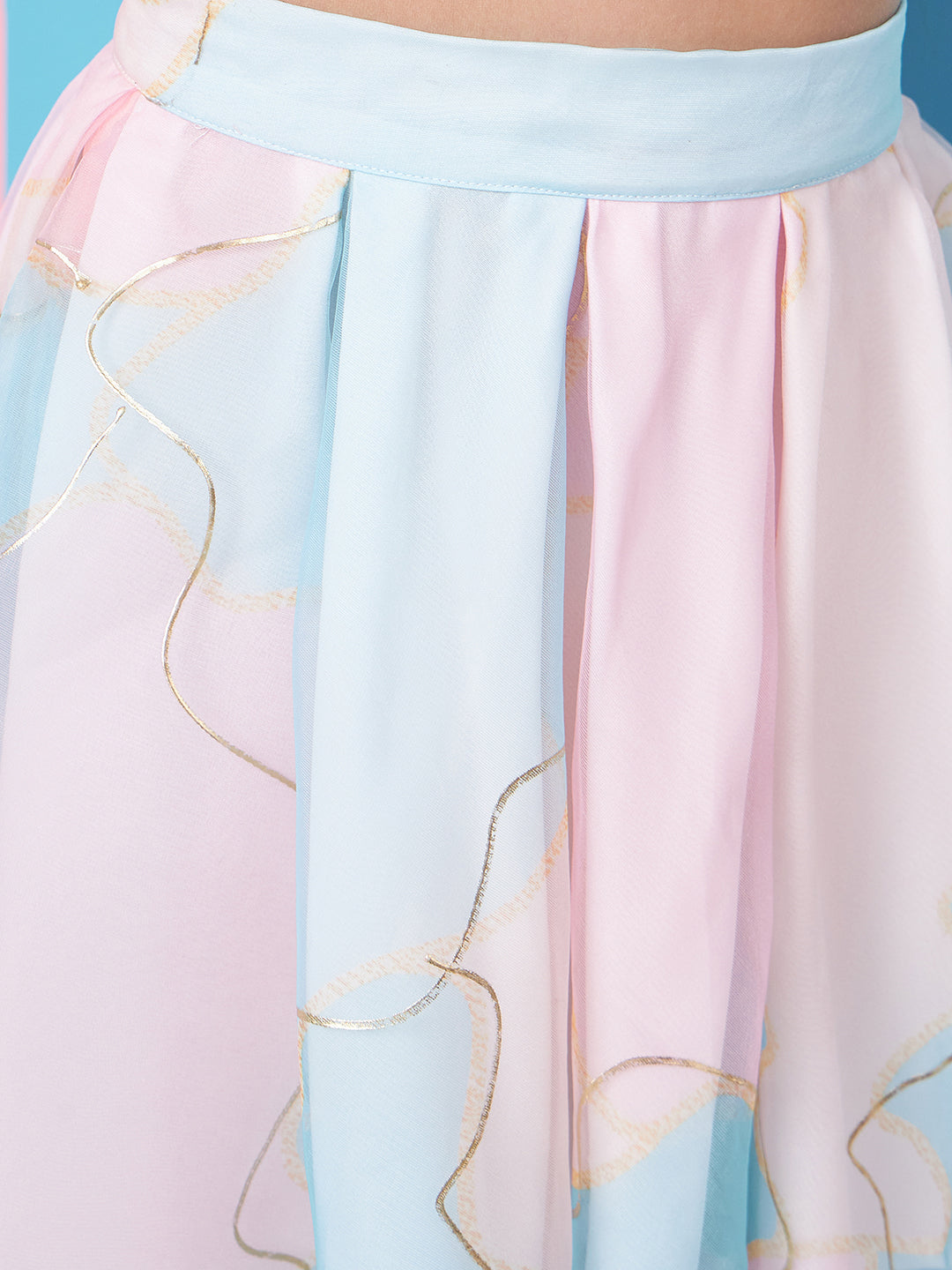 Girls Pink Printed One Shoulder Flutter Sleeves Top With Skirt for Kids - Mini Marvels - Distacart