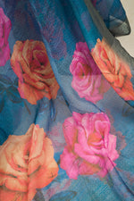 Thumbnail for Vastranavya Teal Digital Printed Linen Ready To Wear Designer Saree with Unstitched Blouse - Distacart