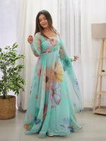 Thumbnail for Preksha Creation Presenting By New Party Wear Look Organza Tabby Silk Gown With Dupatta - Sky Blue - Distacart