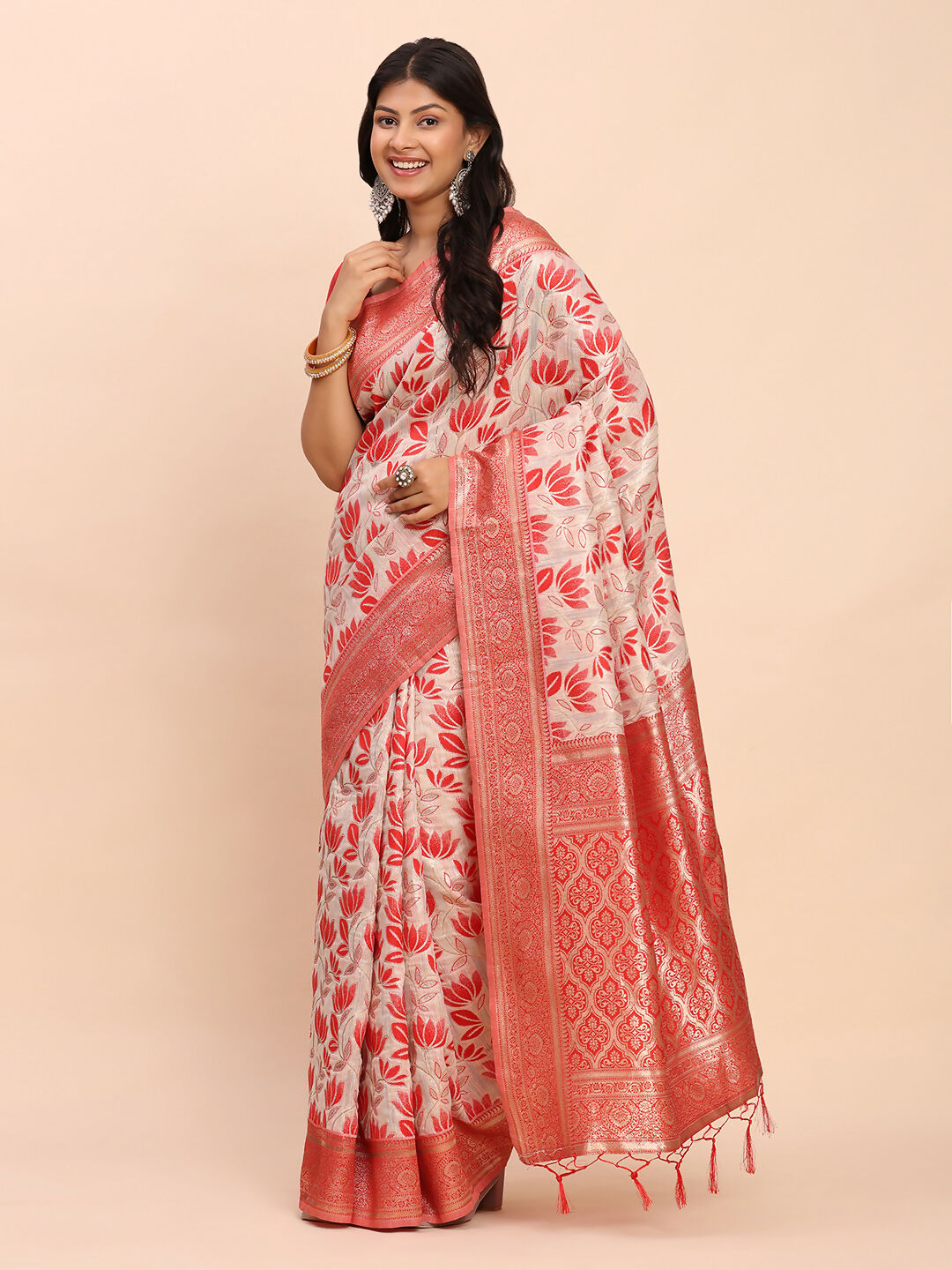 Astita Linen Cotton Red Saree