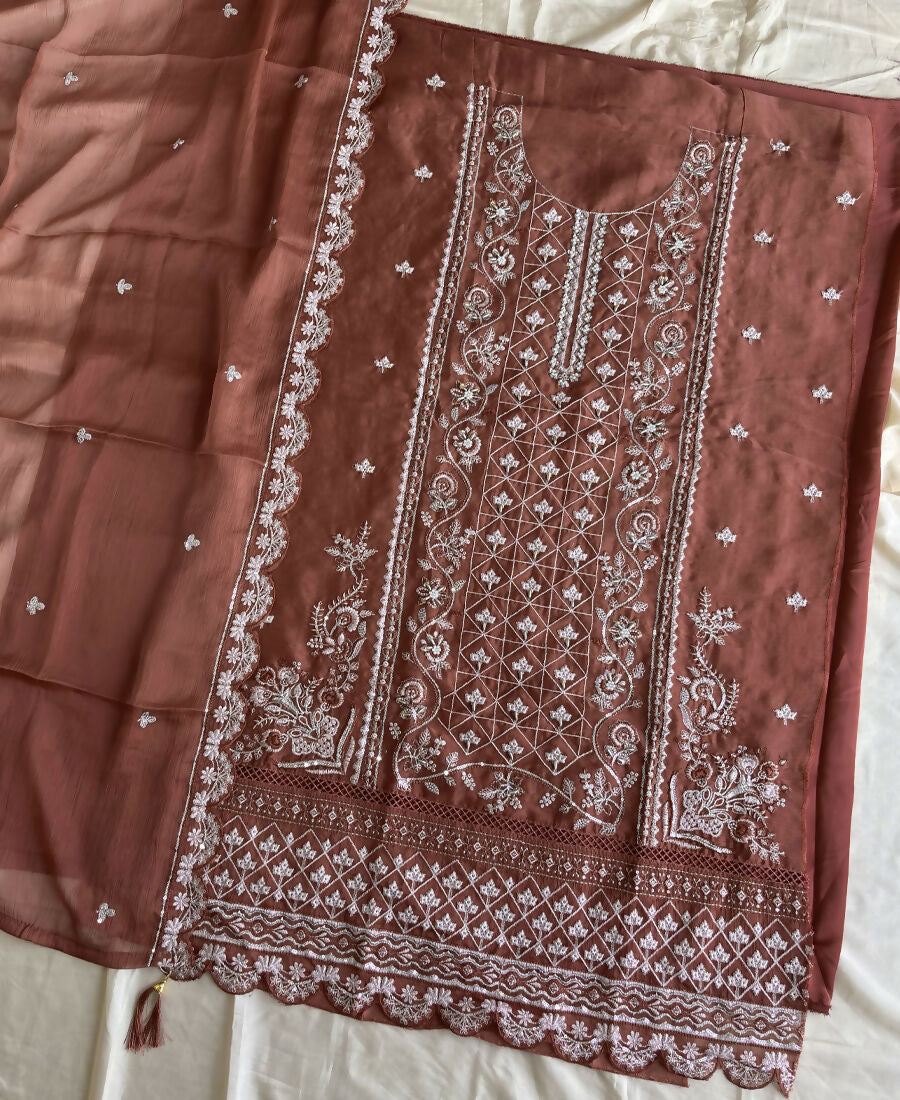 KC Peach Pakistani Straight Suit For Women Chiffon - Dista