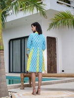 Thumbnail for Yufta Sky Blue & Lime Green Pure Cotton Colour blocking Dress - Distacart