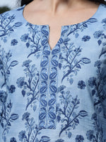 Thumbnail for Yufta Sky Blue Cotton Floral Block Print Regular Top