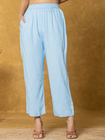 Thumbnail for Yufta Sky Blue Linen Floral Kurta Dupatta Pant Set