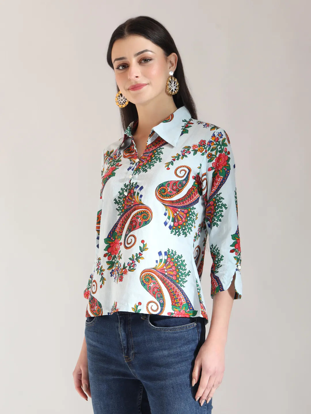 Yufta Sky Blue Pure Cotton Paisley Peplum Top - Distacart