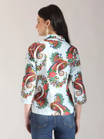 Thumbnail for Yufta Sky Blue Pure Cotton Paisley Peplum Top - Distacart