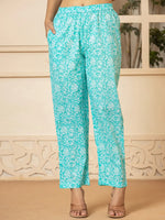 Thumbnail for Yufta Sky Blue Sequins_Work Pure Cotton Straight Kurta Dupatta Set - Distacart