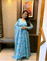 Thumbnail for Dishitha Creation Women Floral Printed Designer Gown - Sky Blue - Distacart