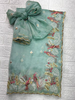 Thumbnail for Evanik Leno Net Organza Embroidered Work Saree With Unstitched Blouse - Distacart