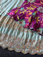 Thumbnail for Evanik Designer Blue Tissue Silk Embroidered Work Gown With koti for Kids - Dista