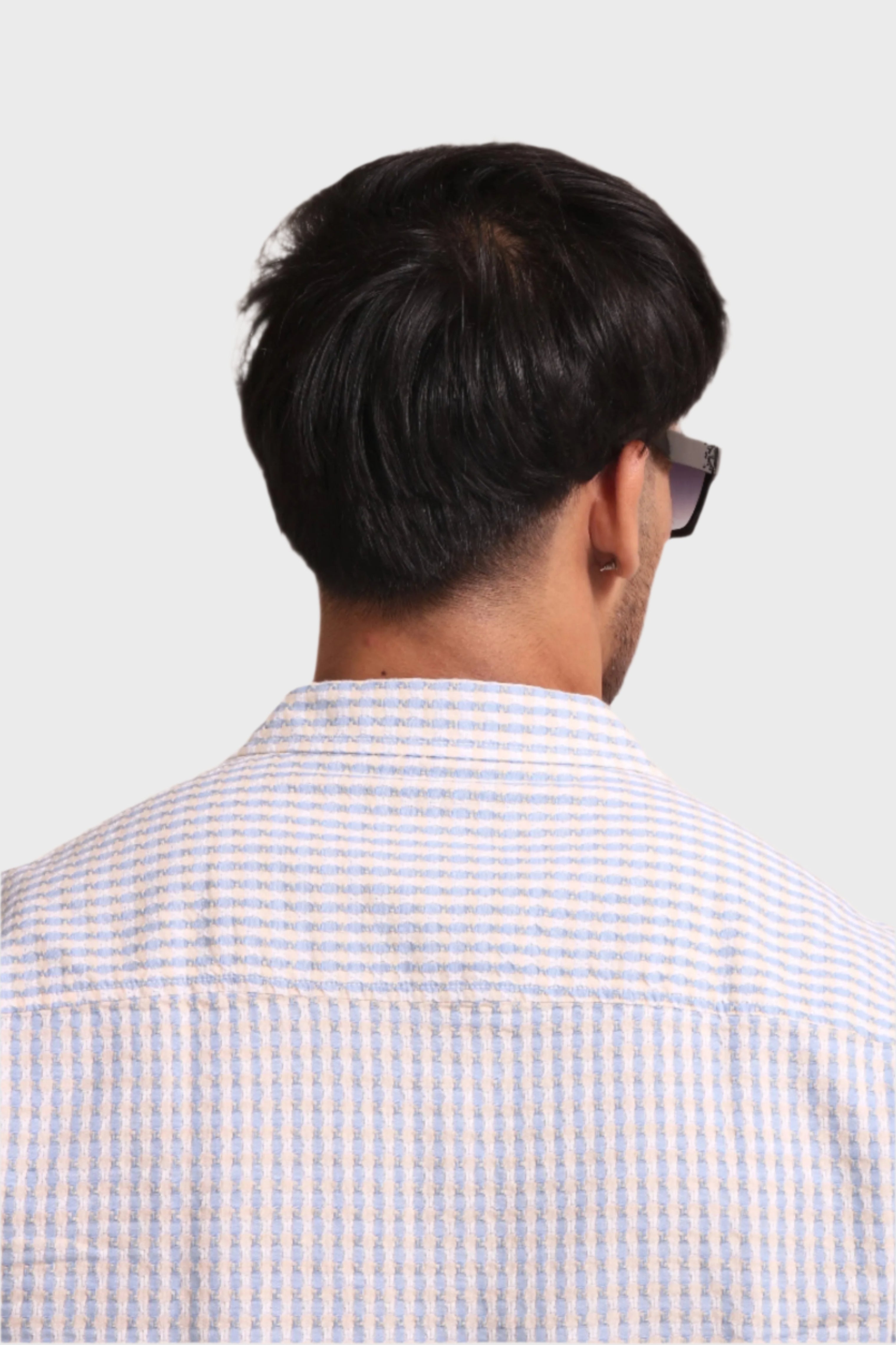 Jonesburg Men's Light Blue Textured Fine Checks Relaxed Fit