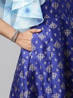 Thumbnail for Ahalyaa Women Royal Blue Poly Silk Gold Paste Printed Dress - Distacart