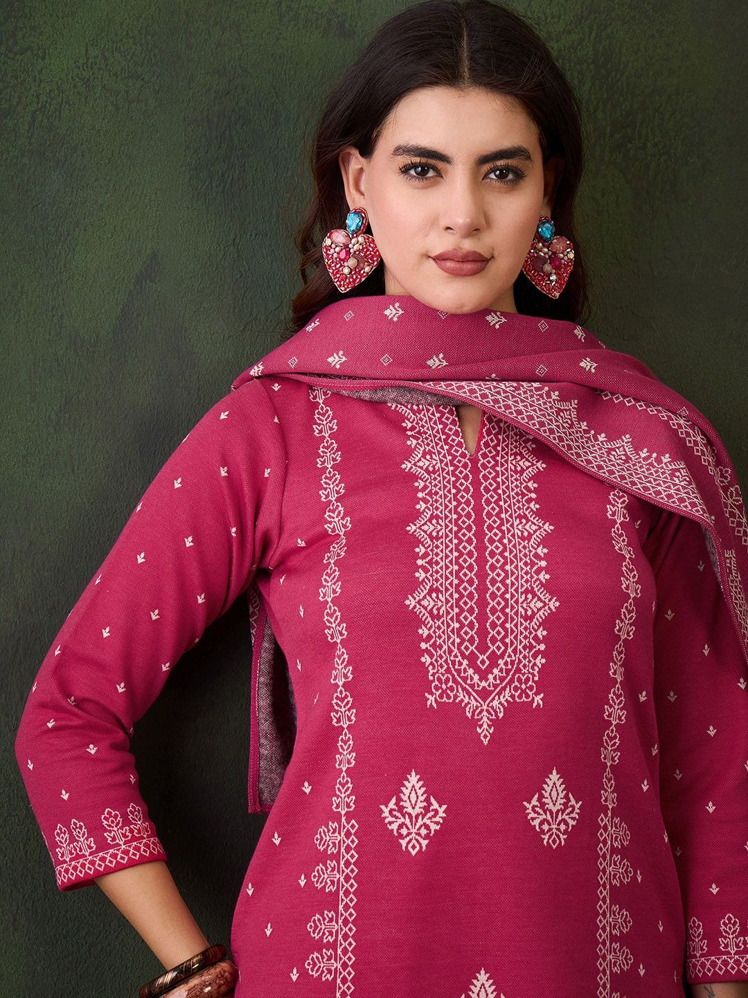 Sangria Self-Designed Winter Kurta & Trousers With Dupatta - Distacart