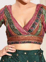Thumbnail for Joban Fashion Magenta Brocade Padded Blouse With V Neck Elbow Sleeves - Distacart