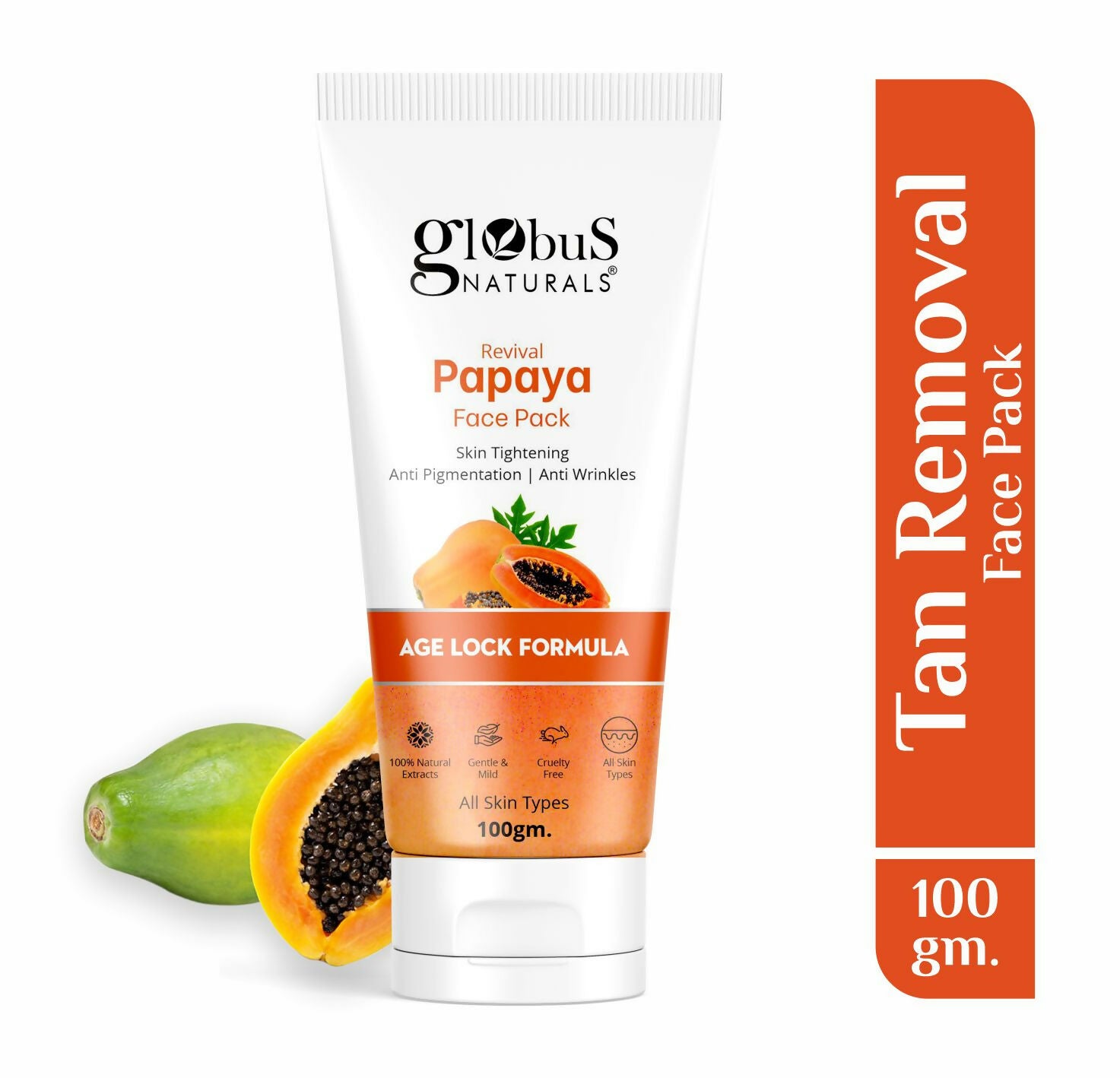Globus Naturals Papaya Face Pack, For Tan Removal, Age Lock Formula - Distacart