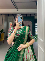 Thumbnail for Vastranavya Floral And Patola Print With Foil Work Lehenga with Unstitched Blouse - Green - Distacart
