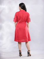 Thumbnail for BohoJazz Smart Casual Red Linen Shirt Dress